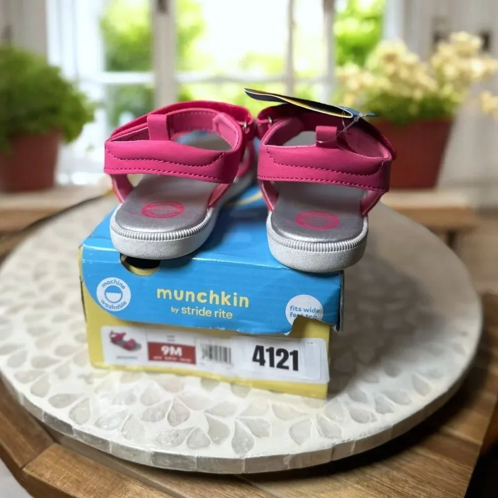 Stride Rite Jade Pink Glitter Flower Sandals Toddler Girls Size 9M EU 25